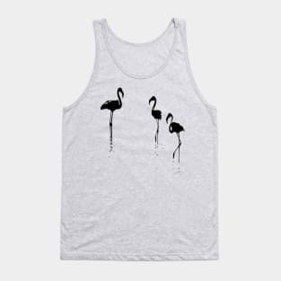 Minimalistic Three Flamingos Silhouette In Black Tank Top